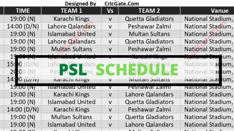 PSL Schedule 2023 [Download PSL 8 Schedule PDF] - CricGate