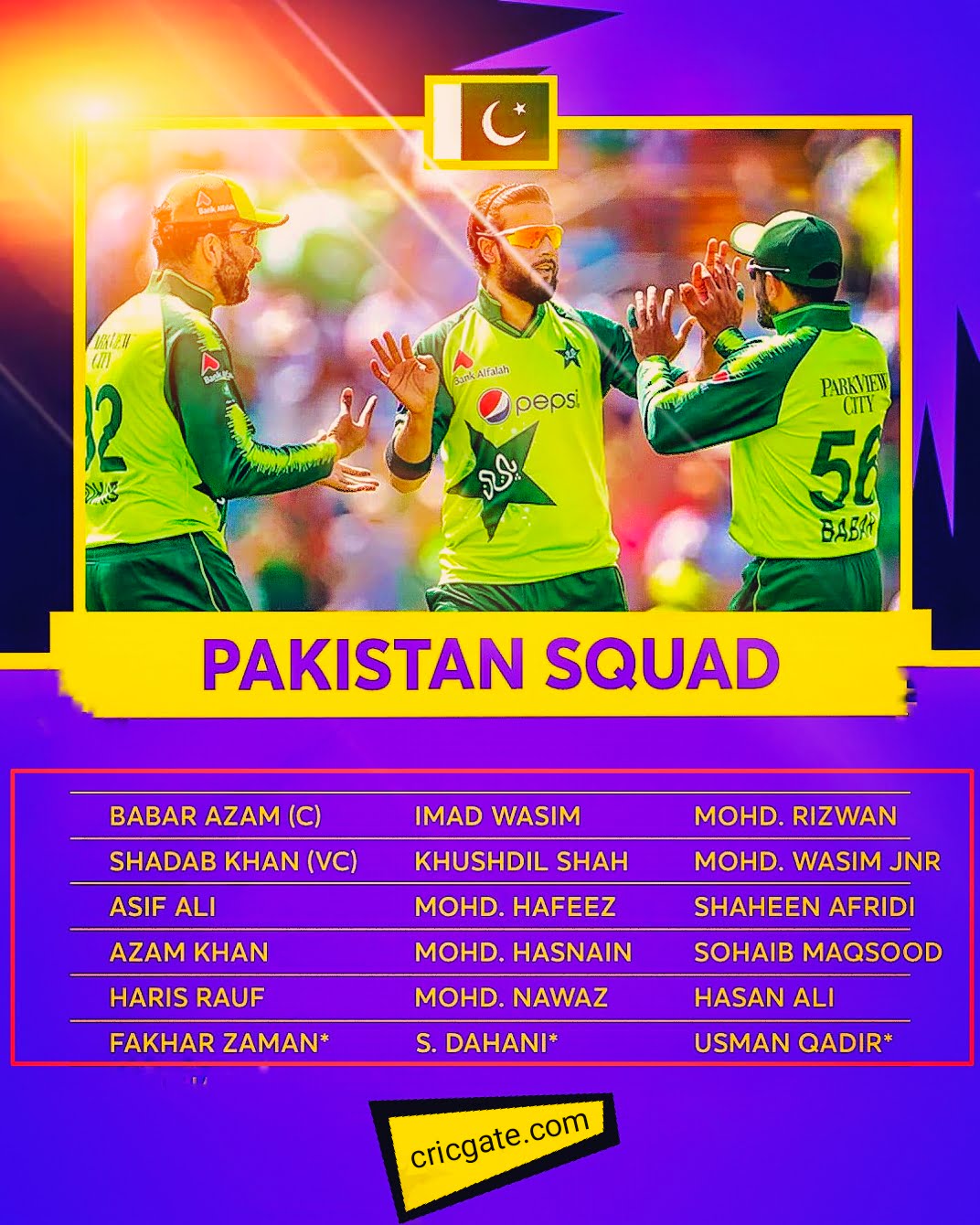 Pakistan team squad for ICC T20 world Cup 2021